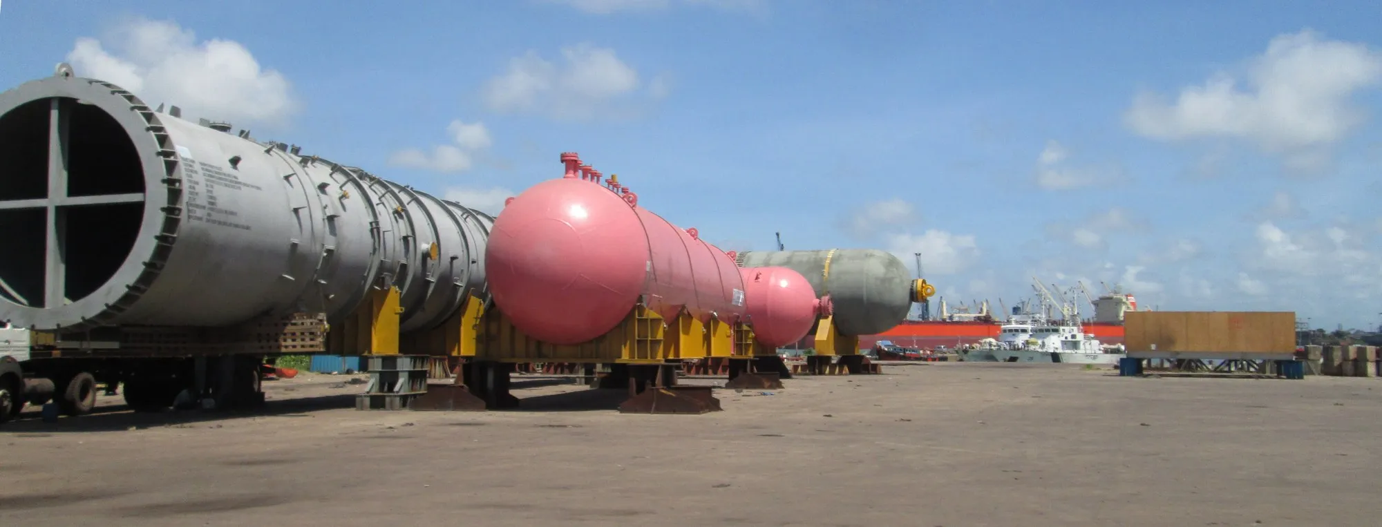 Large industrial cargo on the quay at Paradip Port